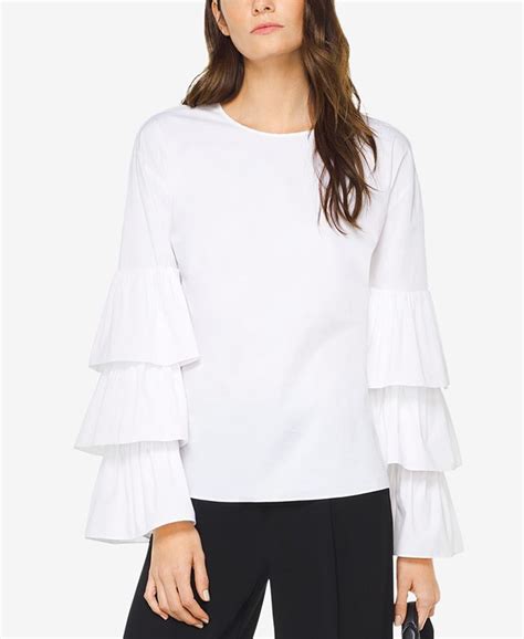 michael kors tiered ruffle sleeve top|Michael Kors designer tops.